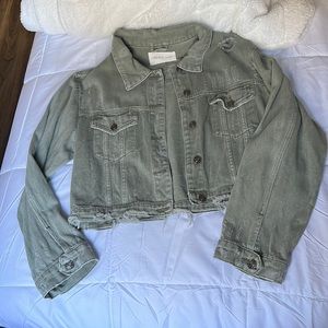 MUSTARD SEED green distressed denim jacket